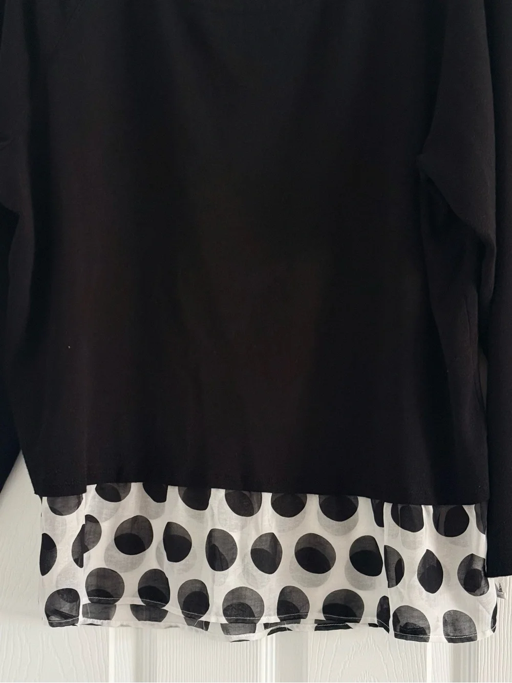INC International Concepts Black Layered Sweater with Polka Dot Blousy Hem 2X